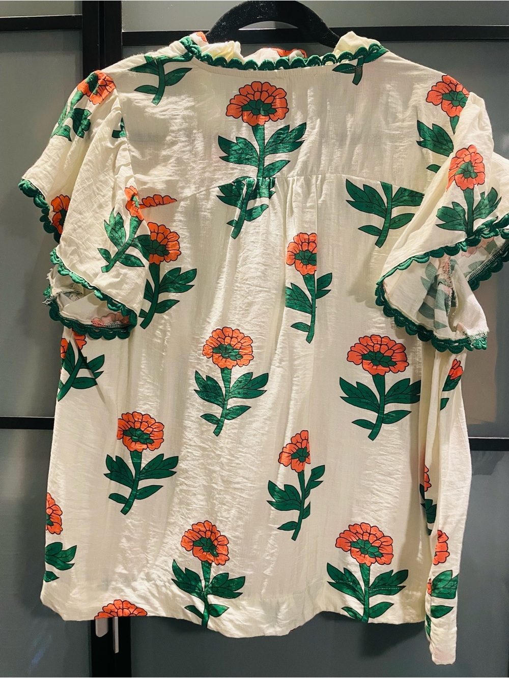 Umgee Cream Button-Front Floral Ruffle Trim Blouse - Picture 2 of 3
